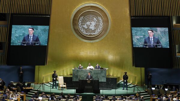 Jair Bolsonaro faz discurso durante a 74ª Assembleia das Nações Unidas - Sputnik Brasil