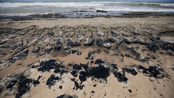 Mancha de petróleo na praia de Sítio do Conde (BA) - Sputnik Brasil