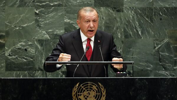 Presidente da Turquia, Recep Tayyip Erdogan, discursando na ONU em 2019 (foto de arquivo) - Sputnik Brasil