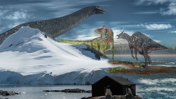 Ilustração artística dos dinossauros que habitavam a Antártica há 200 milhões de anos - Sputnik Brasil