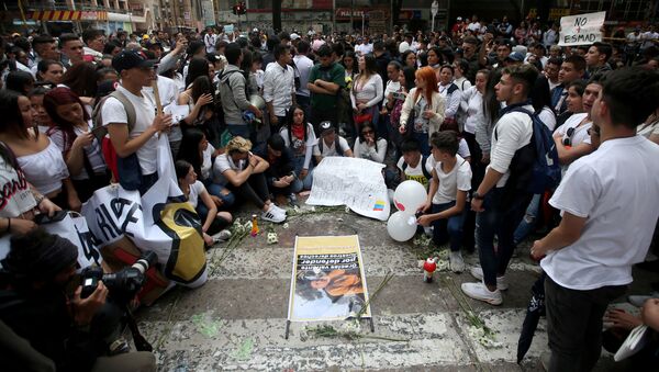 Manifestação em apoio ao estudante Dilan Cruz, morto pela repressão na Colômbia. - Sputnik Brasil
