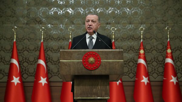 Presidente da Turquia durante simpósio em Ancara, em 2 de janeiro de 2020 - Sputnik Brasil