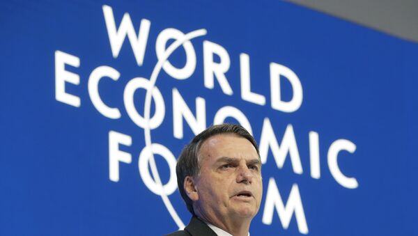 O presidente do Brasil, Jair Bolsonaro, em 2020 durante o Fórum Econômico Mundial, em Davos, na Suíça - Sputnik Brasil