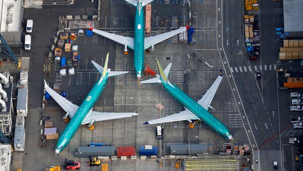 Foto aérea dos aviões Boeing 737 MAX estacionados na pista na fábrica da Boeing em Renton, Washington, EUA (foto de arquivo) - Sputnik Brasil