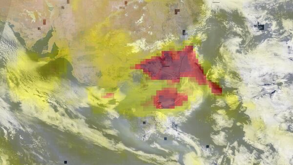  Imagem feita em 14 de janeiro de 2020 mostra fortes concentrações de aerossol sobre as áreas ainda afetadas por incêndios na Austrália ocidental - Sputnik Brasil