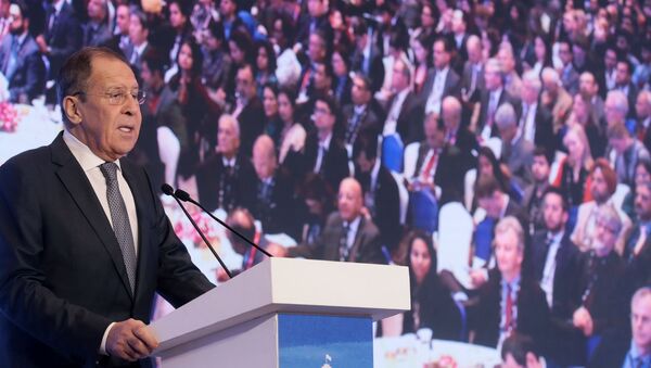 Ministro das Relações Exteriores da Rússia, Sergei Lavrov, em discurso no Diálogo de Raisina, em Nova Déli, em 15 de janeiro de 2020 - Sputnik Brasil