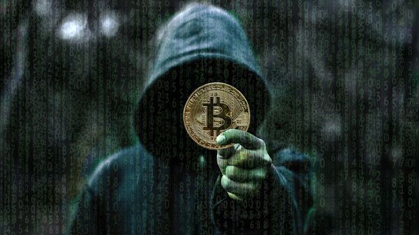 Imagem do Bitcoin sendo apresentado por figura desconhecida (imagem ilustrativa) - Sputnik Brasil
