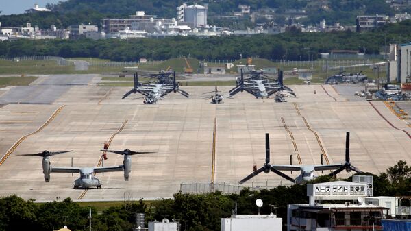 Aeronaves norte-americanas Osprey na estação aérea do Corpo de Fuzileiros Navais dos EUA em Okinawa, Japão (foto de arquivo) - Sputnik Brasil
