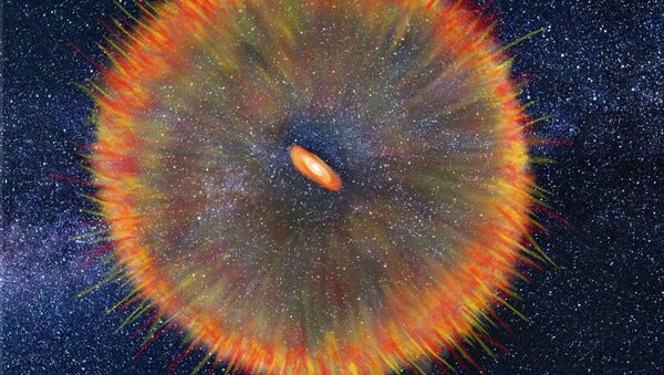 Representação artística da explosão de onda de calor detectada em uma massiva estrela em formação  - Sputnik Brasil