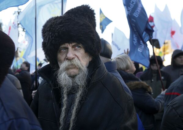 Manifestante participa de ação contra mudanças nas leis sobre venda de terras em Kiev, Ucrânia - Sputnik Brasil