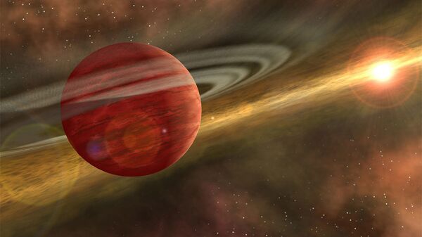 Imagem artística de um planeta maciço orbitando uma estrela jovem e fria - Sputnik Brasil