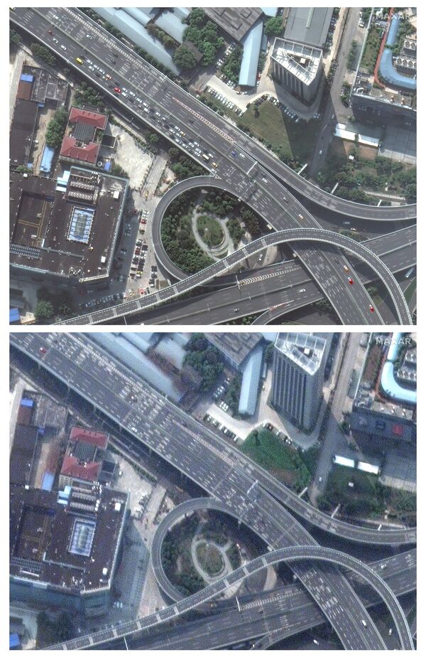 Imagens de satélite de uma estrada em Wuhan, a cidade chinesa que possui mais pacientes infectados pelo coronavírus - Sputnik Brasil