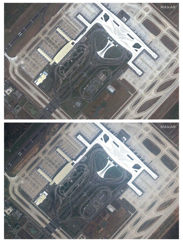 Aeroporto da cidade chinesa de Wuhan antes e depois da quarentena ter sido decretada devido ao coronavírus - Sputnik Brasil