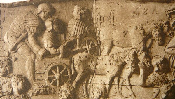 Balista romana montada sobre biga, Conrad Cichorius, Relevos da Coluna de Trajano, Placa XXXI - Sputnik Brasil