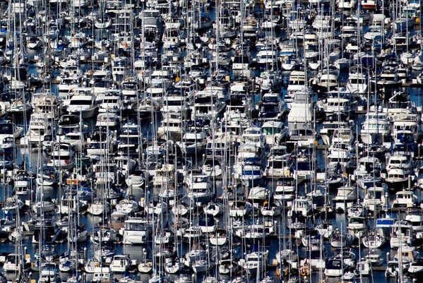 Centenas de barcos atracados na marina de Eliiott Bay durante propagação do coronavírus no mundo. Foto tirada em Seattle, no estado americano de Washington - Sputnik Brasil