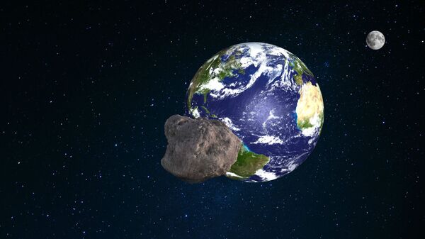 Ilustração artística de asteroide voando em direção à Terra - Sputnik Brasil