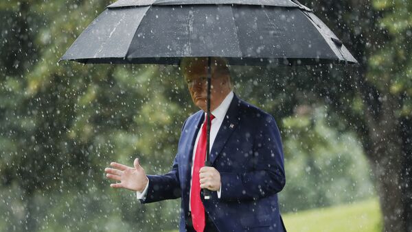Presidente dos EUA, Donald Trump, se protege da chuva na Casa Branca, em Washington, 11 de junho de 2020 - Sputnik Brasil
