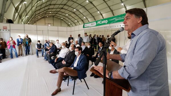 Presidente Jair Bolsonaro inaugura o Hospital de Campanha de Águas Lindas de Goiás, o primeiro hospital desta categoria feito pelo Governo Federal para o combate à COVID-19 - Sputnik Brasil