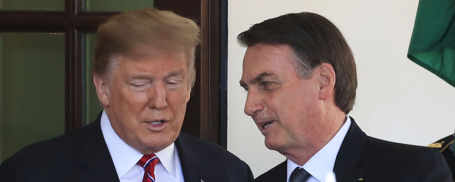 Em Washington, o presidente dos Estados Unidos, Donald Trump (à esquerda), e o presidente do Brasil, Jair Bolsonaro (à direita), conversam na Casa Branca em 19 de março de 2019. - Sputnik Brasil, 1920, 15.12.2020