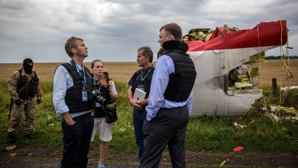 Especialistas da missão da OSCE no local da queda do Boeing 777 perto de Shahtersk em Donetsk  - Sputnik Brasil