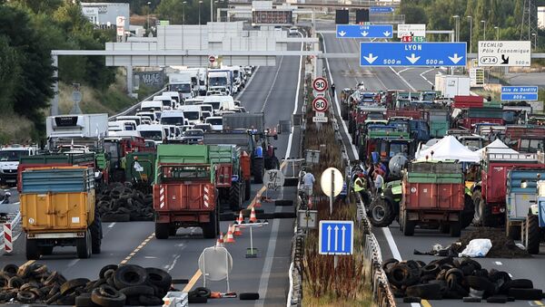 Agricultores franceses barram autoestrada perto de Lyon - Sputnik Brasil