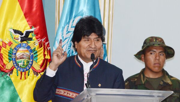 Presidente da Bolívia Evo Morales, durante anúncio em que atende o relatório da ONU para a Bolívia e reduz o cultivo de coca de 23.000 hectares em 2013 para 20.400 em 2014 - Sputnik Brasil