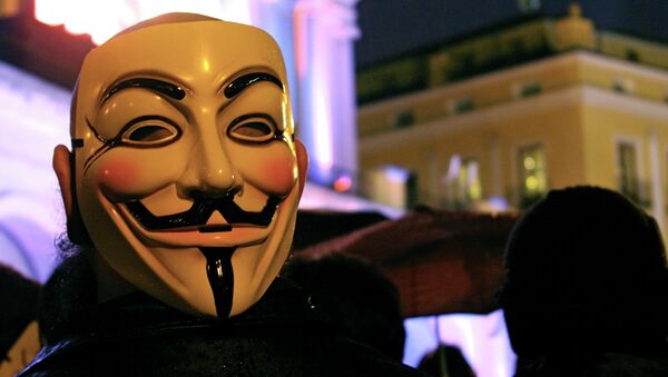 Máscara de Guy Fawkes, símbolo do grupo de hackers Anonymous - Sputnik Brasil