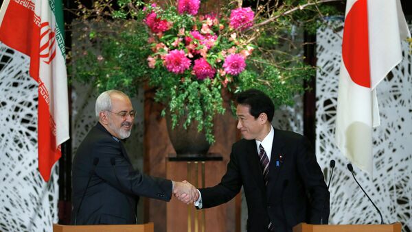 O ministro das Relações Exteriores do Irã, Mohammad Javad Zarif, durante encontro com o seu homólogo japonês, Fumio Kishida - Sputnik Brasil