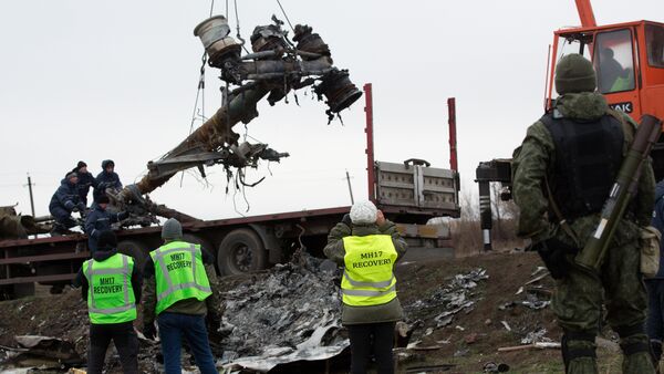 Obras de resgate no local da queda do voo MH17, em Donbass - Sputnik Brasil