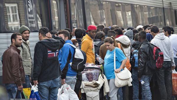 Migrants, mainly from Syria, prepare to board a train headed for Sweden, at Padborg station in southern Denmark September 10, 2015 - Sputnik Brasil