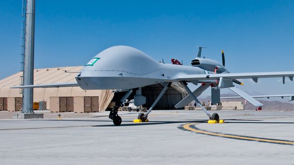 Drones de ataque com mísseis Grey Eagle na base norte-americana no Afeganistão, 11 de abril de 2012 - Sputnik Brasil