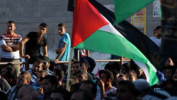 Manifestantes com bandeiras da Palestina - Sputnik Brasil