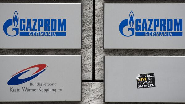 Logotipo do sucursal do gigante energético russo Gazprom, Berlim, Alemanha, 17 de março de 2014 - Sputnik Brasil