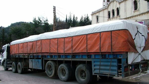 Caminhão que transportou a ajuda humanitária russa à cidade de Kessab - Sputnik Brasil