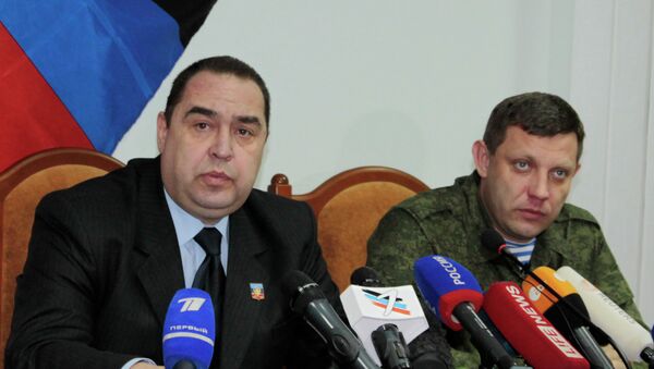 Líderes das autoproclamadas Repúblicas Populares de Donetsk e Lugansk, Aleksandr Zakharchenko e Igor Plotnitsky - Sputnik Brasil