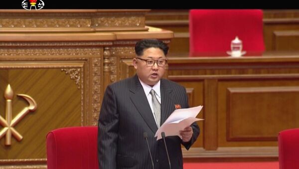 North Korean leader Kim Jong Un addresses the congress in Pyongyang, North Korea, Friday May 6, 2016. - Sputnik Brasil