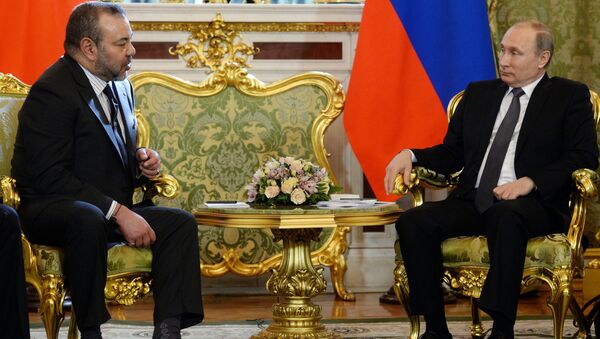 March 15, 2016. Russian President Vladimir Putin, right, and King Mohammed VI of Morocco meet in the Kremlin - Sputnik Brasil