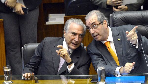 Michel Temer e Eduardo Cunha, na Câmara dos Deputados, em Novembro de 2015. - Sputnik Brasil