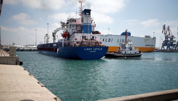 The Panama-flagged Lady Leyla, a Turkish ship carrying humanitarian aid to Gaza, enters Ashdod port, in southern Israel - Sputnik Brasil