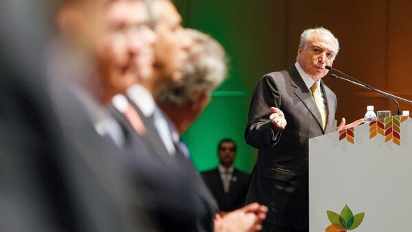 Presidente interino Michel Temer durante abertura da Global Agribusiness Fórum 2016, em São Paulo - Sputnik Brasil