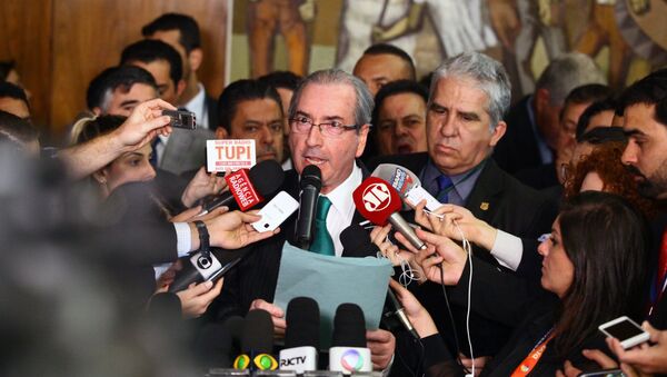 Eduardo Cunha faz pronunciamento para a imprensa, onde renuncia ao cargo de presidente da Câmara dos Deputados - Sputnik Brasil