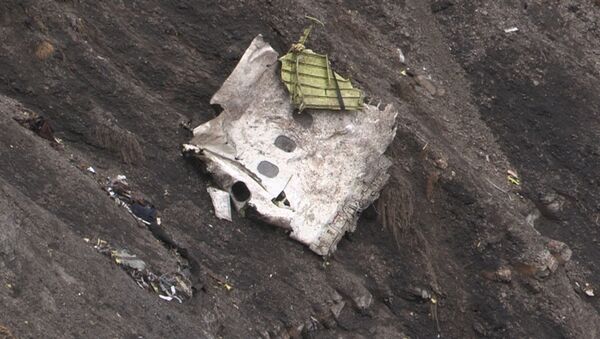 Destroços do avição da Germanwings no local do acidente - Sputnik Brasil