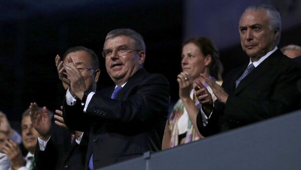 Presidente interino do Brasil Michel Temer durante abertura dos Jogos Olímpicos Rio 2016 no Maracanã - Sputnik Brasil