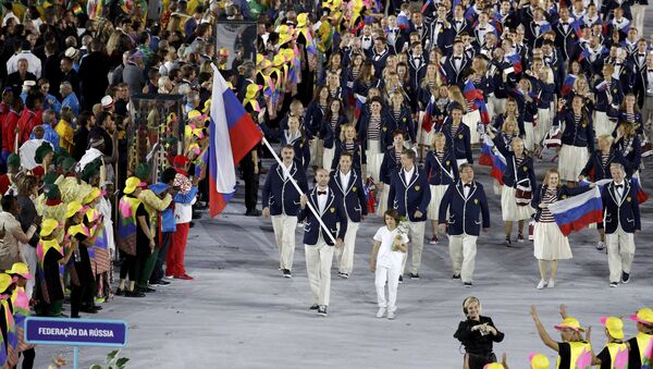 Equipe russa na cerinômia de abertura dos Jogos Olímpicos. 05.08.2016 - Sputnik Brasil