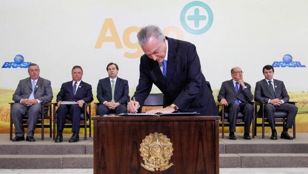 Michel Temer durante cerimônia de lançamento do Plano Agro+ - Sputnik Brasil