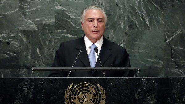 O presidente do Brasil, Michel Temer, discursa na Assembleia Geral da ONU - Sputnik Brasil