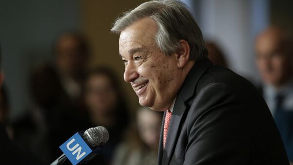 António Guterres, candidato ao Secretário-Geral da ONU, fala na sede da ONU, Nova York, EUA, abril de 2016 (foto de arquivo) - Sputnik Brasil