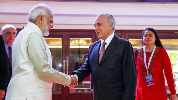 Presidente Michel Temer, se despede do Senhor Narendra Modi, Primeiro-Ministro da República da Índia - Sputnik Brasil