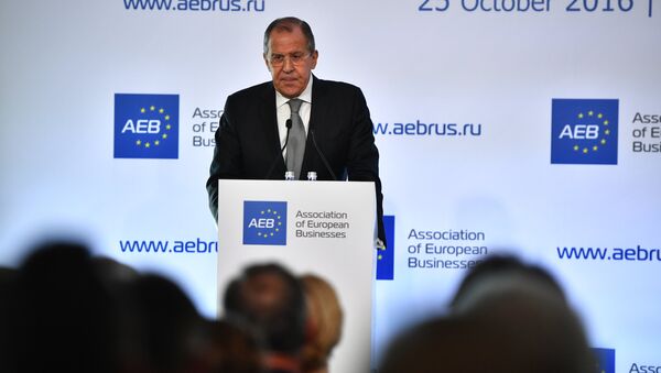 Ministro das Relações Exteriores russo Sergei Lavrov no encontro com a Associação de Empresários Europeus na Rússia, Moscou, Rússia, 25 de outubro de 2016 - Sputnik Brasil