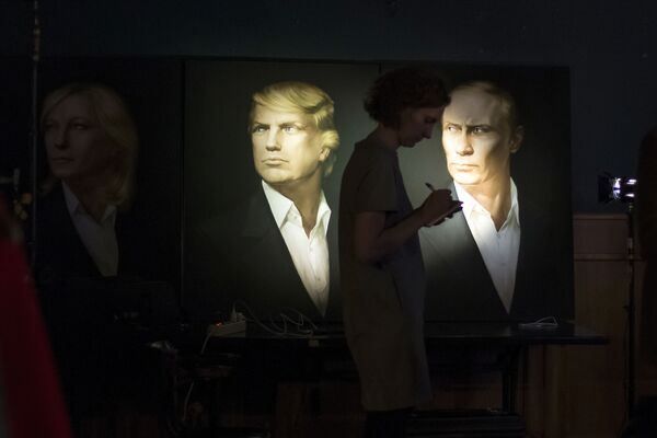 Retratos do presidente eleito dos EUA, Donald Trump, e do presidente da Rússia, Vladimir Putin, no pub Union Jack em Moscou - Sputnik Brasil